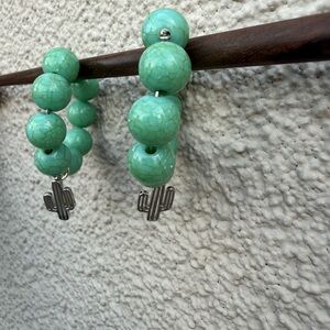 Mint Green Beaded Cactus Hoop Earrings